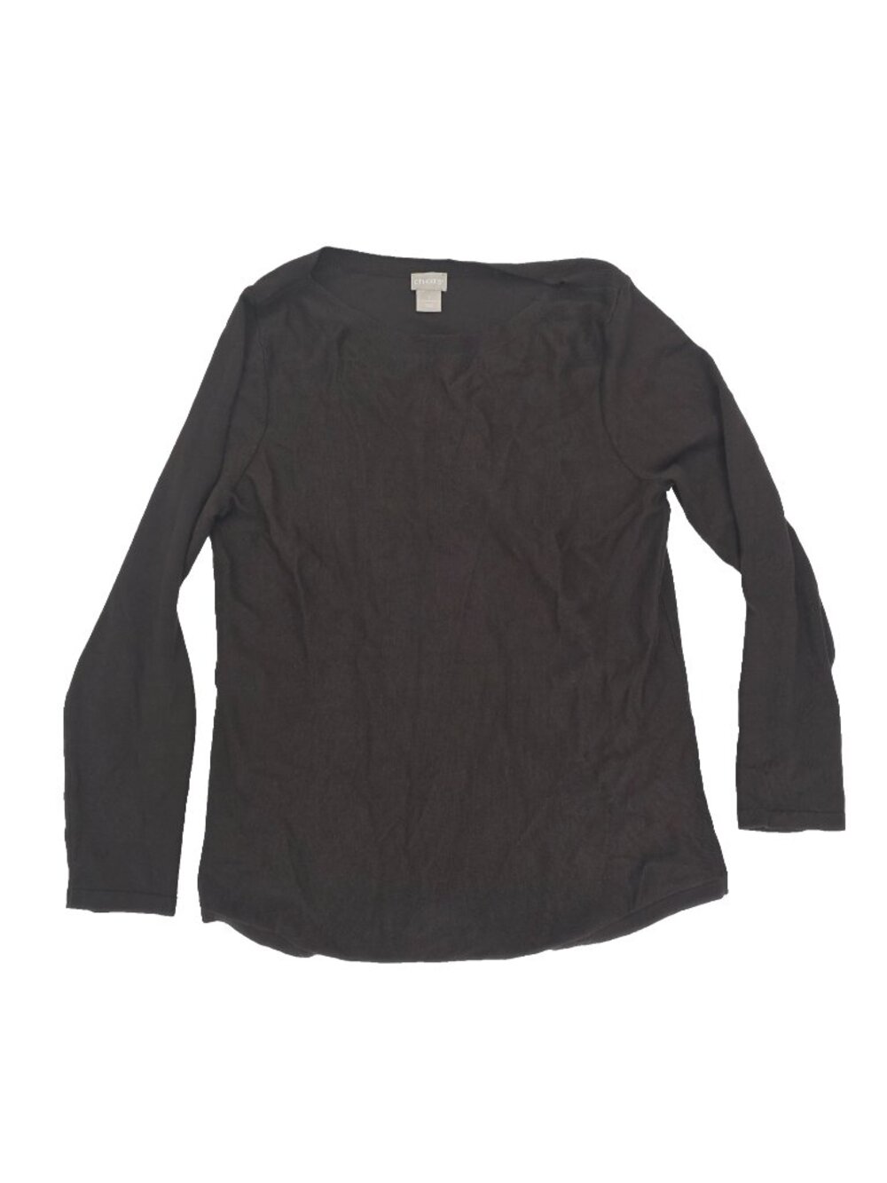 Chicos Pullover Sweater Womens 1 Medium Brown Round Neck Long Sleeve Solid